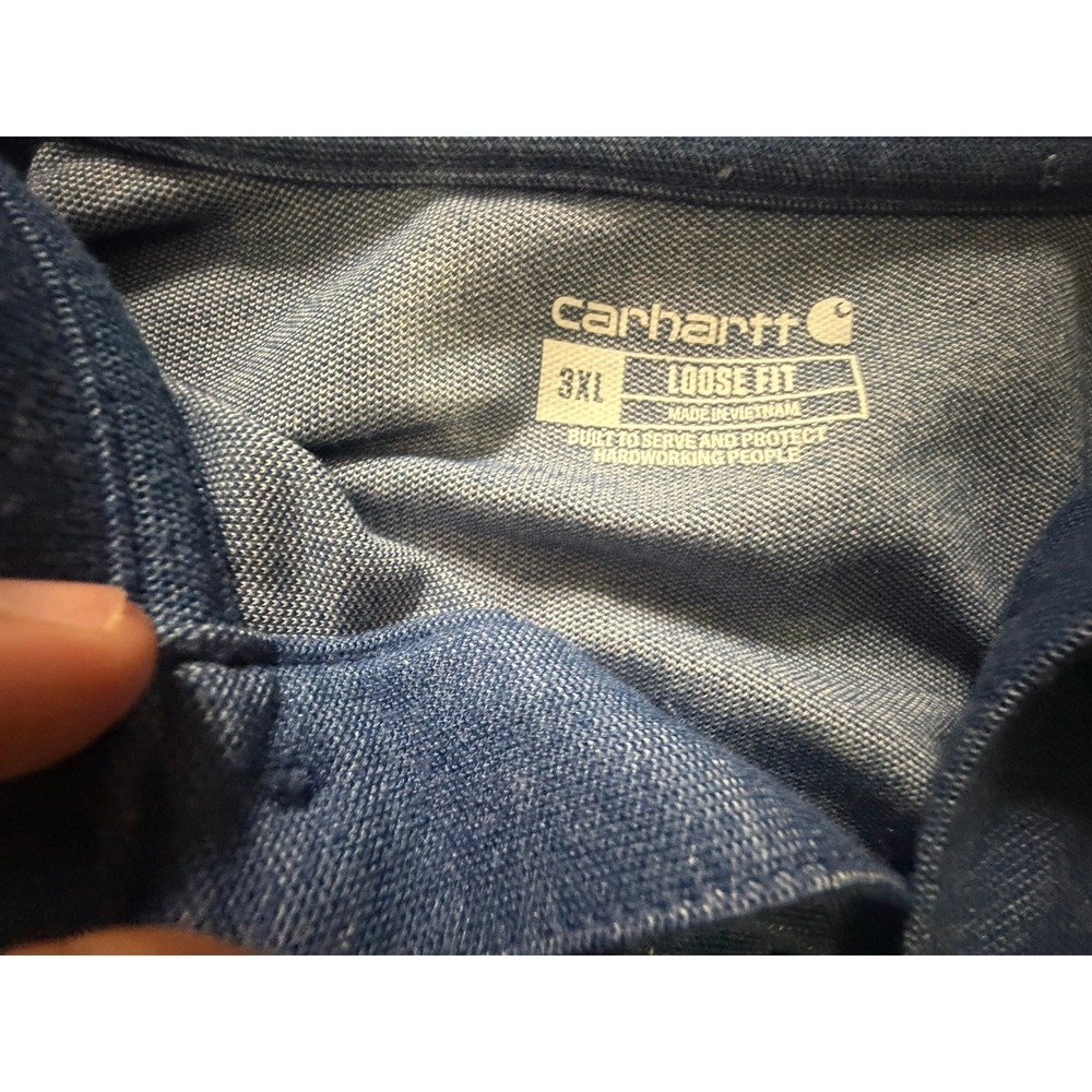 Carhartt Mens 3XL Loose Fit Short Sleeve Pocket Polo Shirt Blue Heathered Work